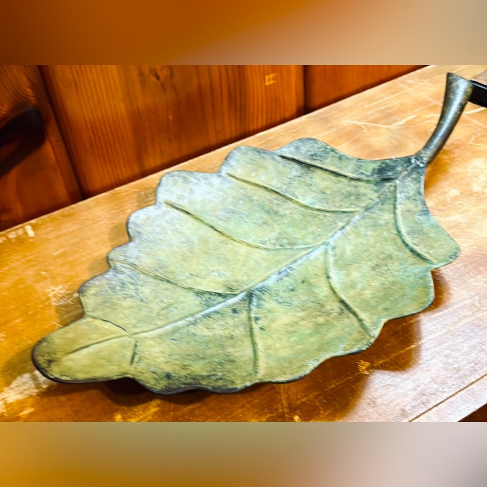 Hammered Metal Leaf Tray 19" Table Centerpiece or Wall Hanging made in India